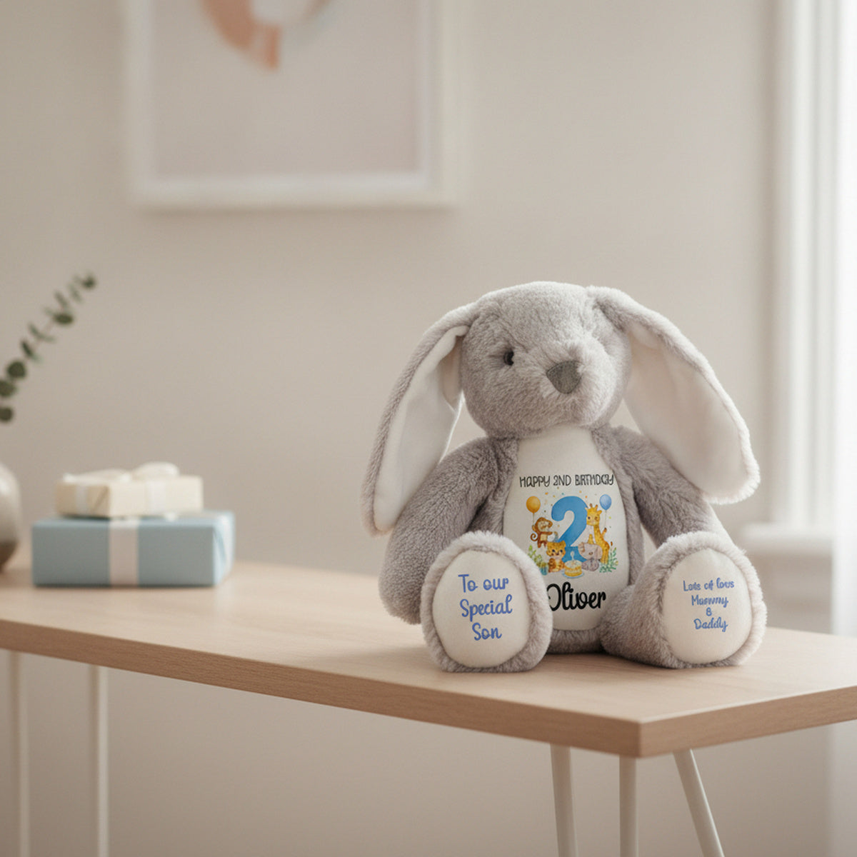 grey bunny teddy personalised teddy bear
