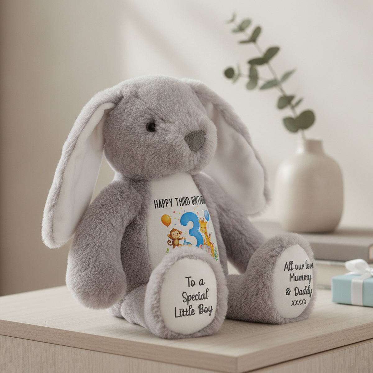 grey bunny teddy personalised teddy bear