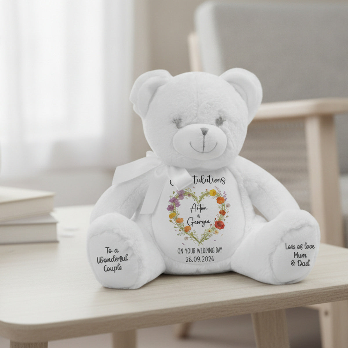 white teddy bear personalised teddy bear