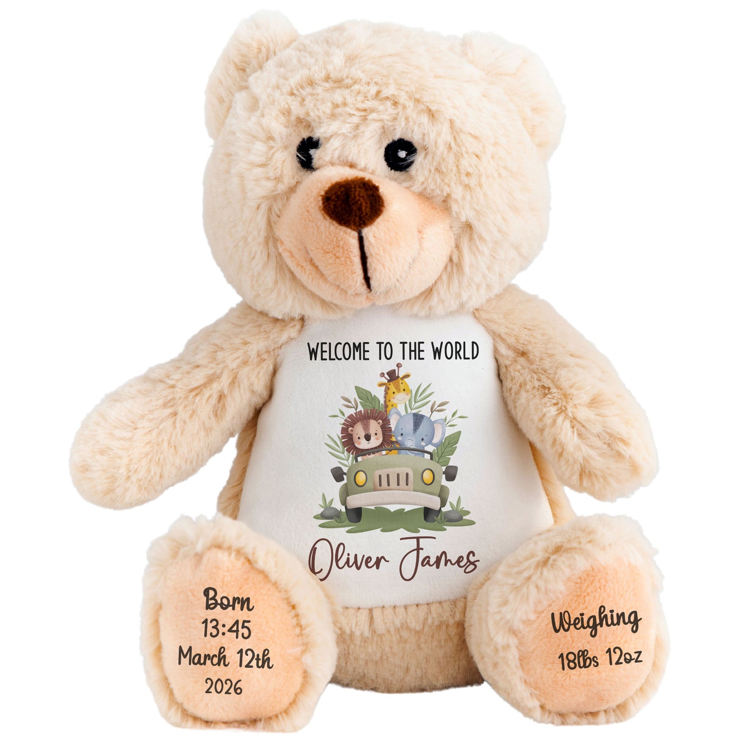 Baby Animal Safari Car New Baby Personalised Teddy Bear