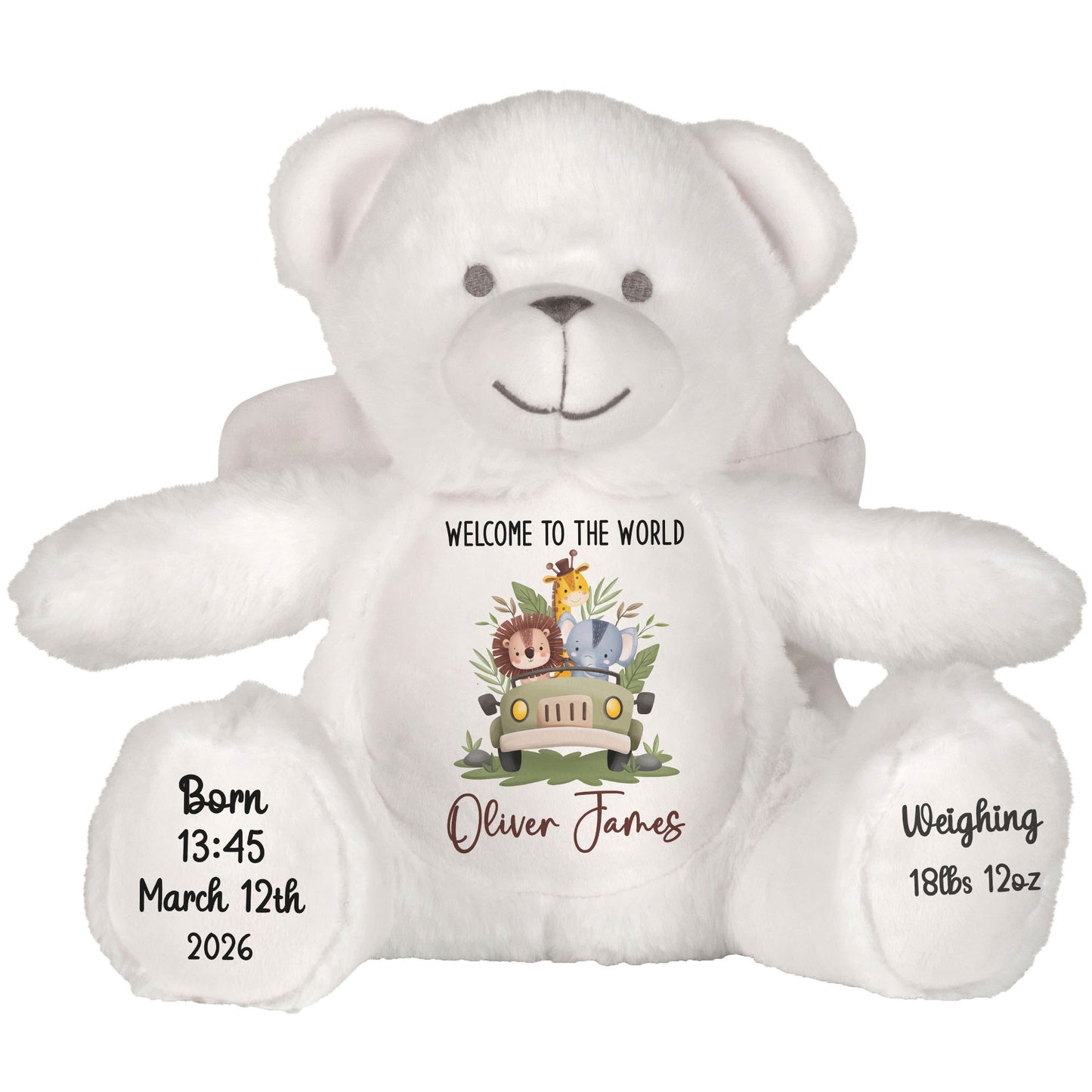 Baby Animal Safari Car New Baby Personalised Teddy Bear