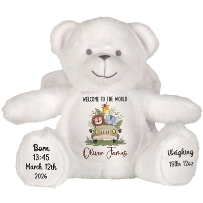 Baby Animal Safari Car New Baby Personalised Teddy Bear