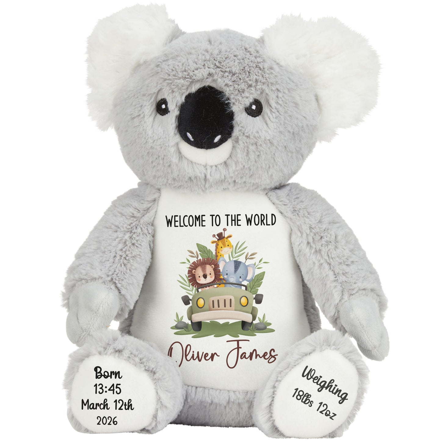Baby Animal Safari Car New Baby Personalised Teddy Bear
