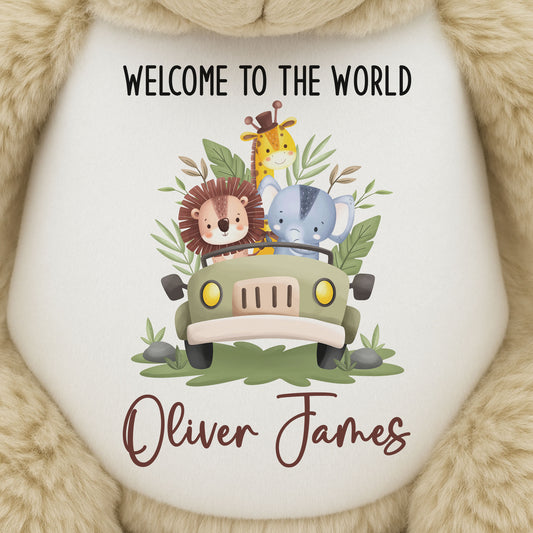 Baby Animal Safari Car New Baby Personalised Teddy Bear