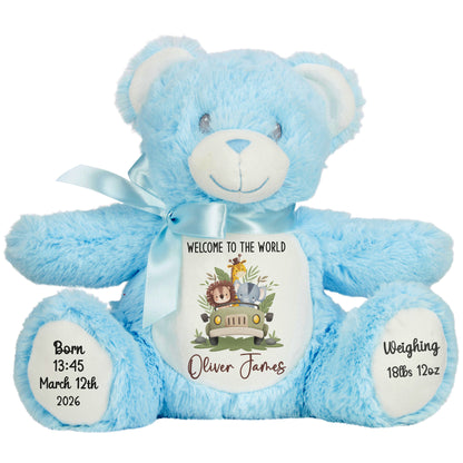 Baby Animal Safari Car New Baby Personalised Teddy Bear