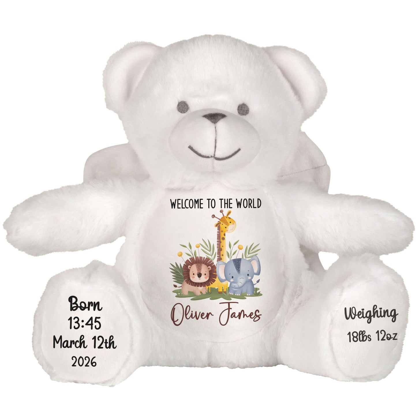 New Baby Jungle Safari Friends Personalised Teddy Bear