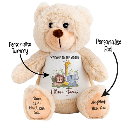 New Baby Jungle Safari Friends Personalised Teddy Bear
