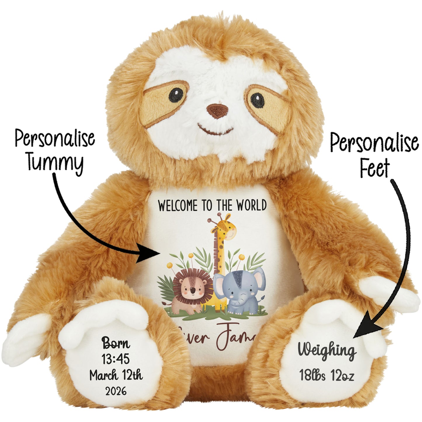 New Baby Jungle Safari Friends Personalised Teddy Bear