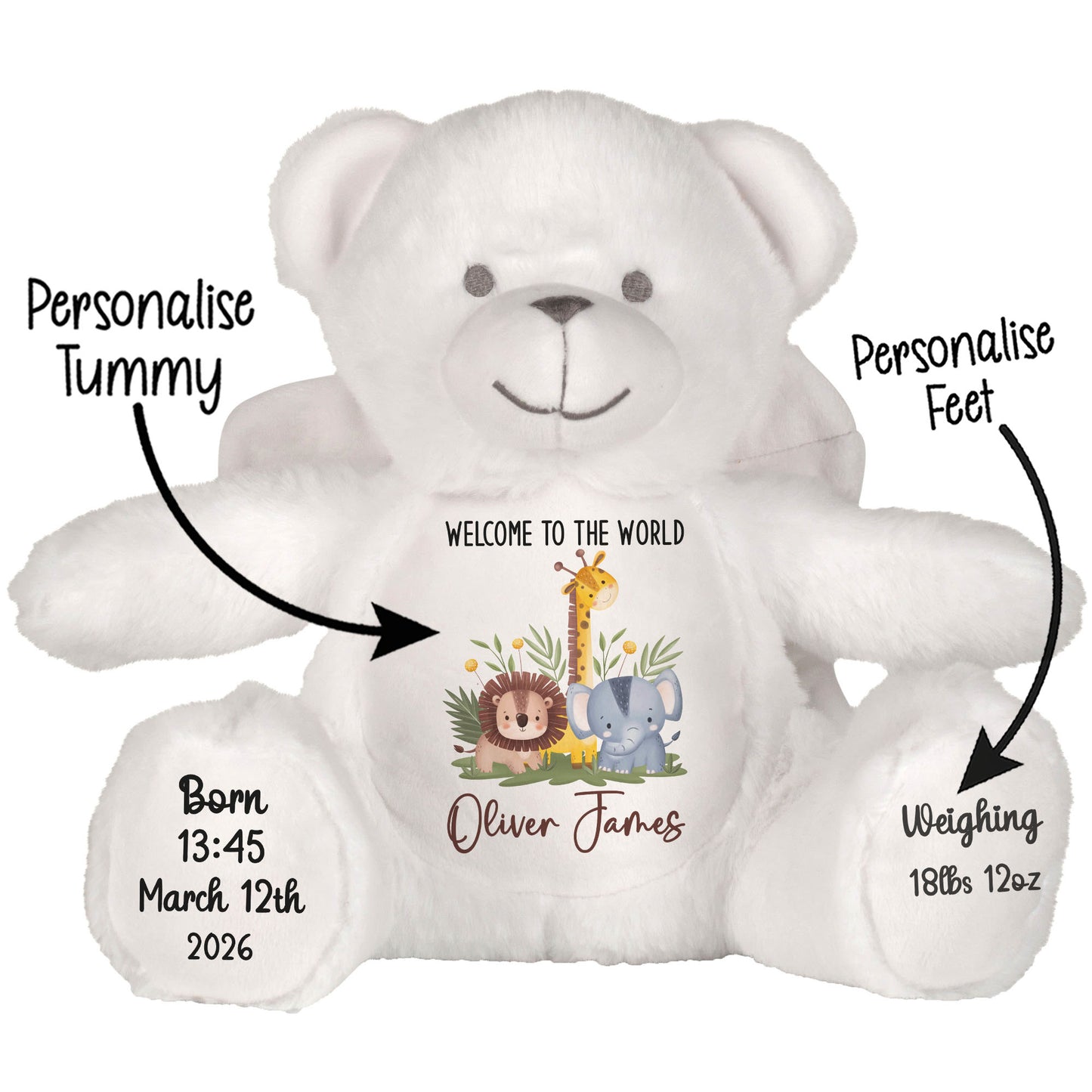New Baby Jungle Safari Friends Personalised Teddy Bear