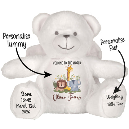 New Baby Jungle Safari Friends Personalised Teddy Bear