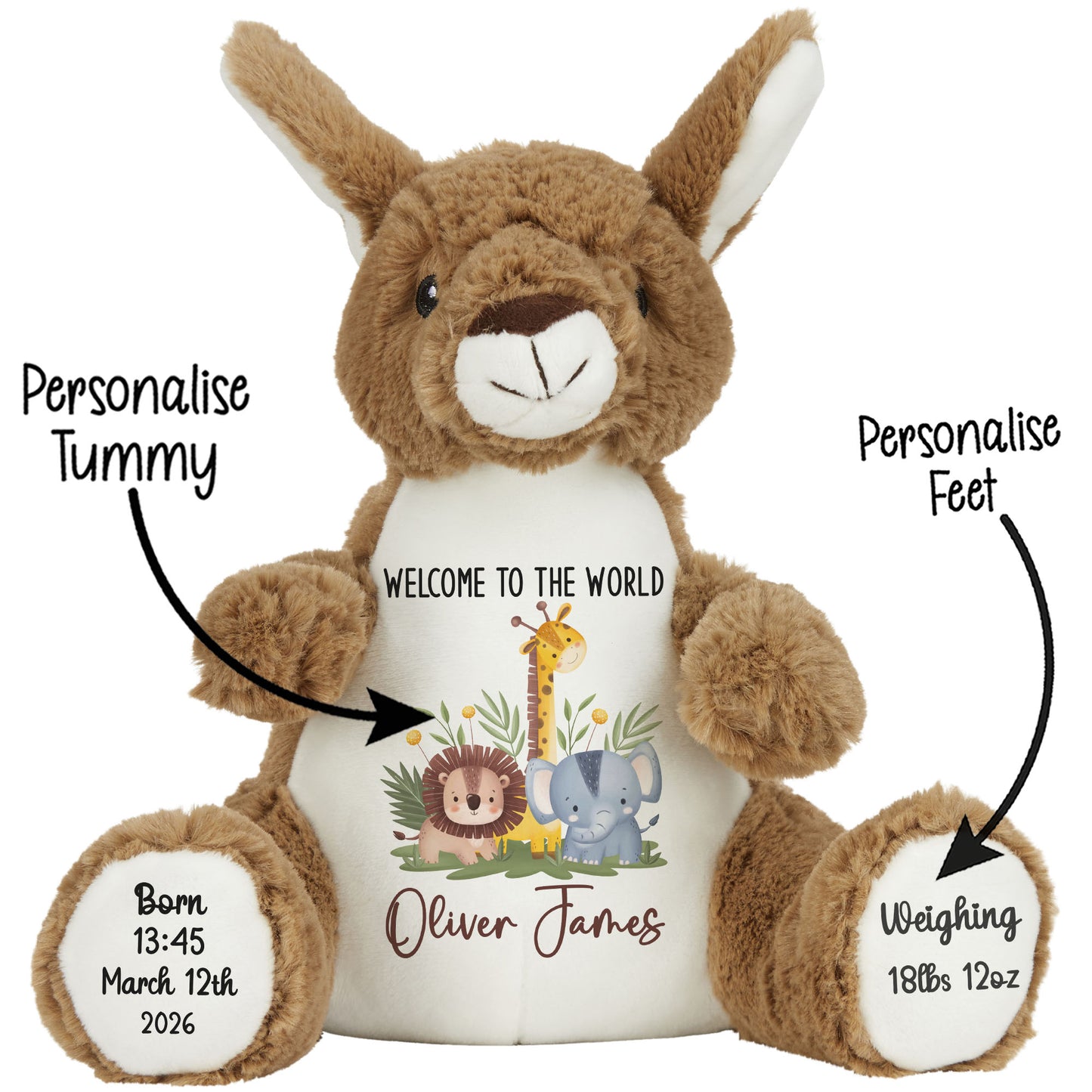 New Baby Jungle Safari Friends Personalised Teddy Bear