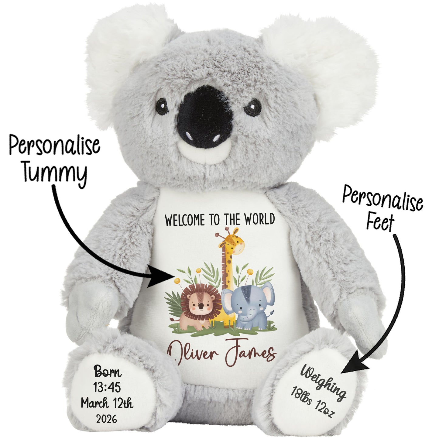 New Baby Jungle Safari Friends Personalised Teddy Bear