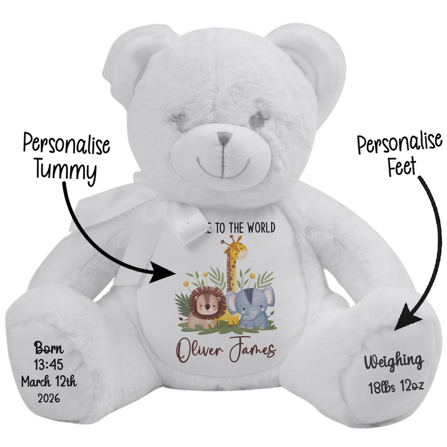 New Baby Jungle Safari Friends Personalised Teddy Bear