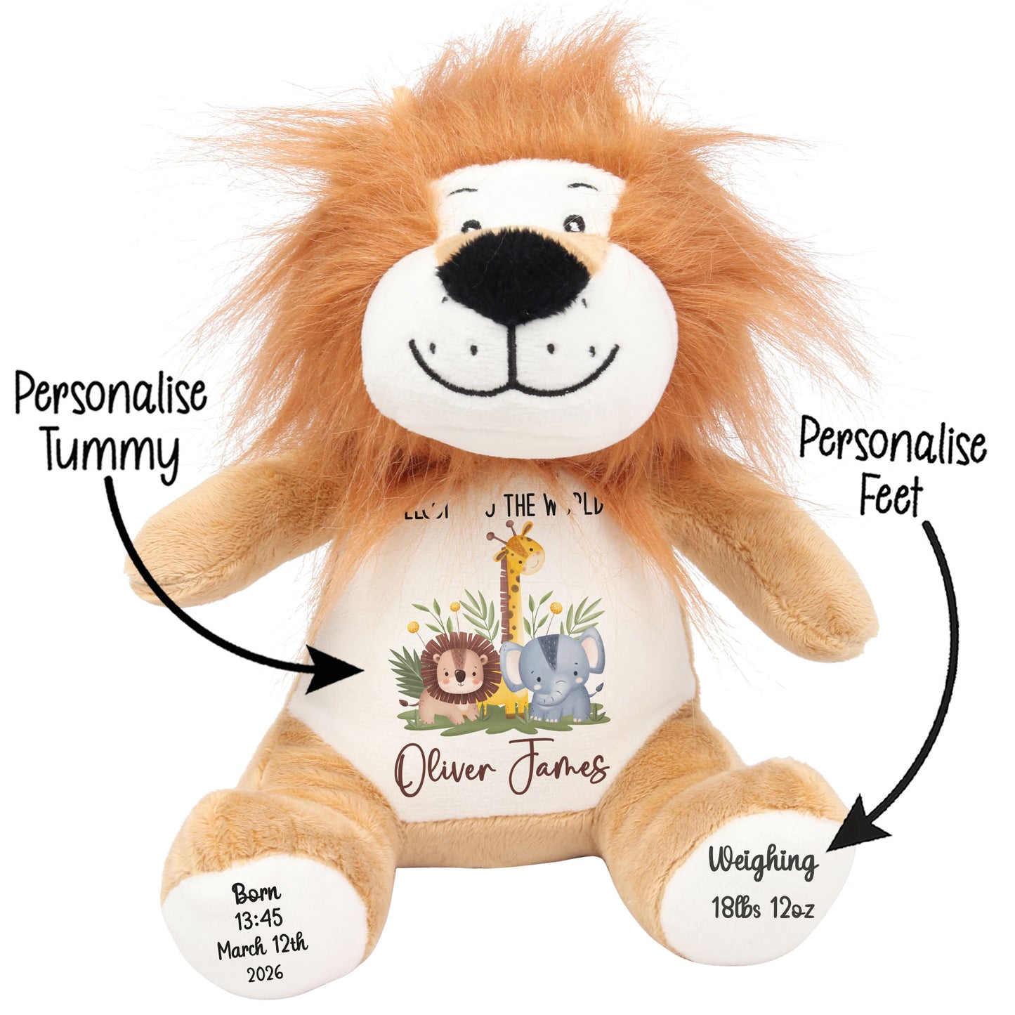 New Baby Jungle Safari Friends Personalised Teddy Bear