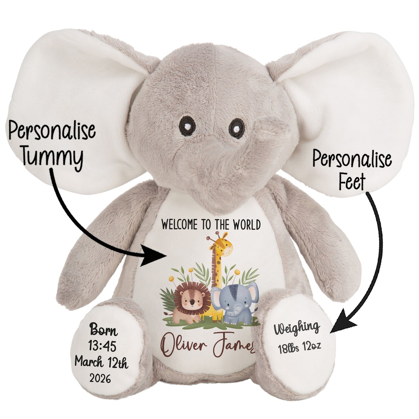 New Baby Jungle Safari Friends Personalised Teddy Bear