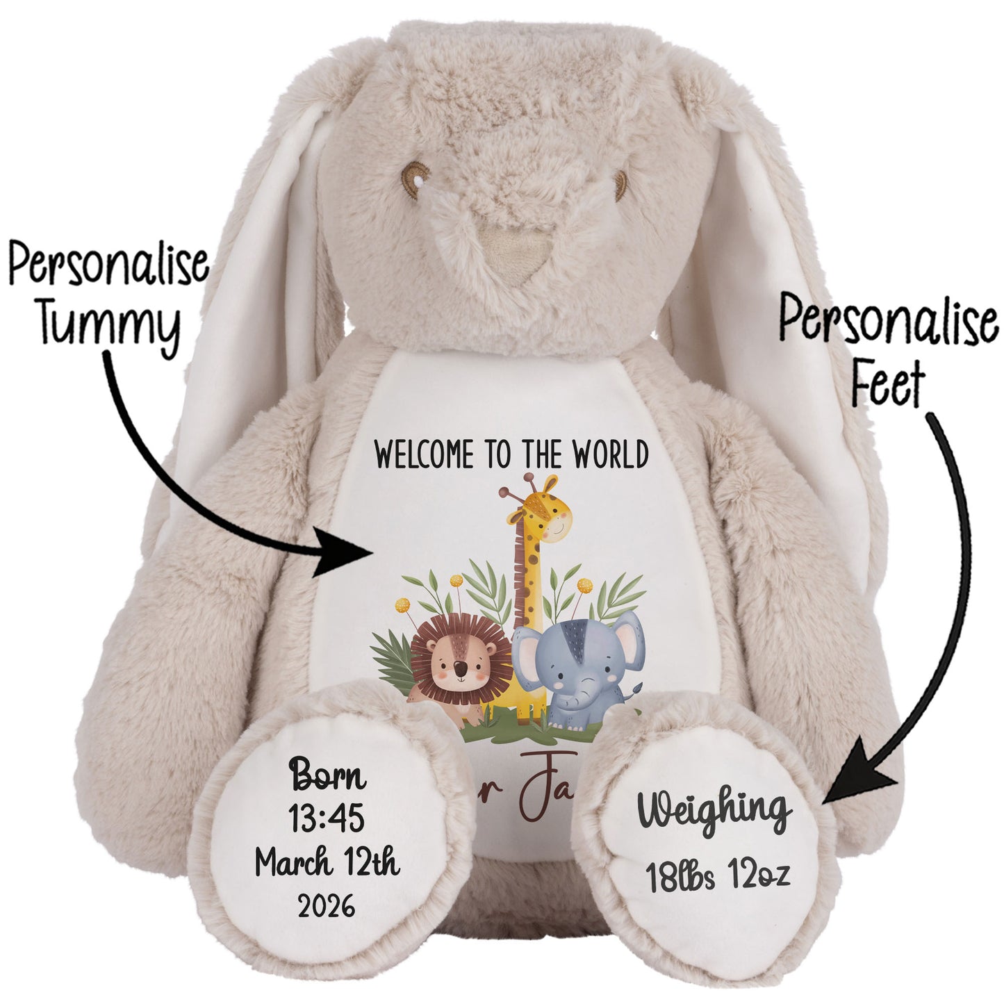 New Baby Jungle Safari Friends Personalised Teddy Bear