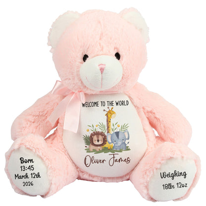 New Baby Jungle Safari Friends Personalised Teddy Bear