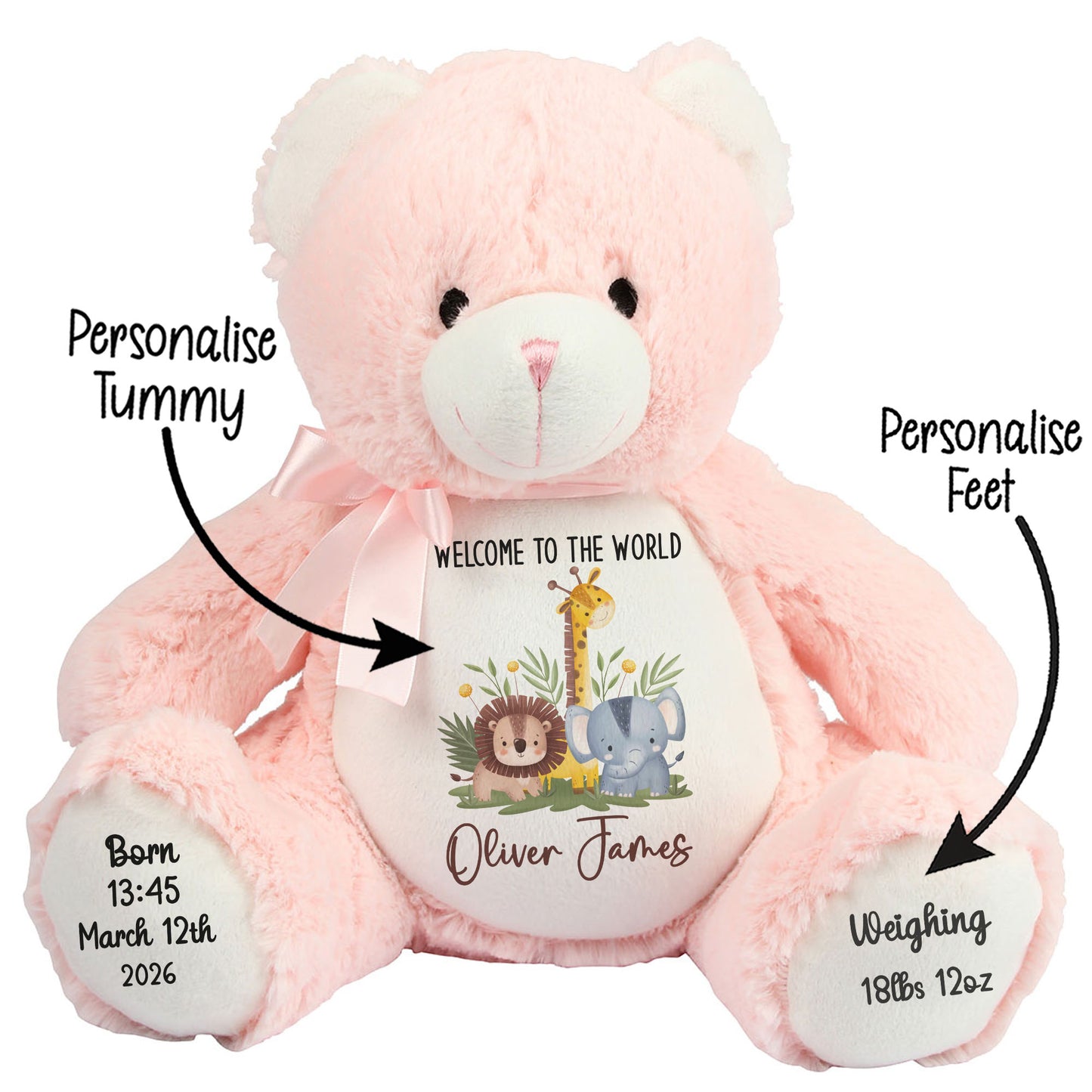 New Baby Jungle Safari Friends Personalised Teddy Bear