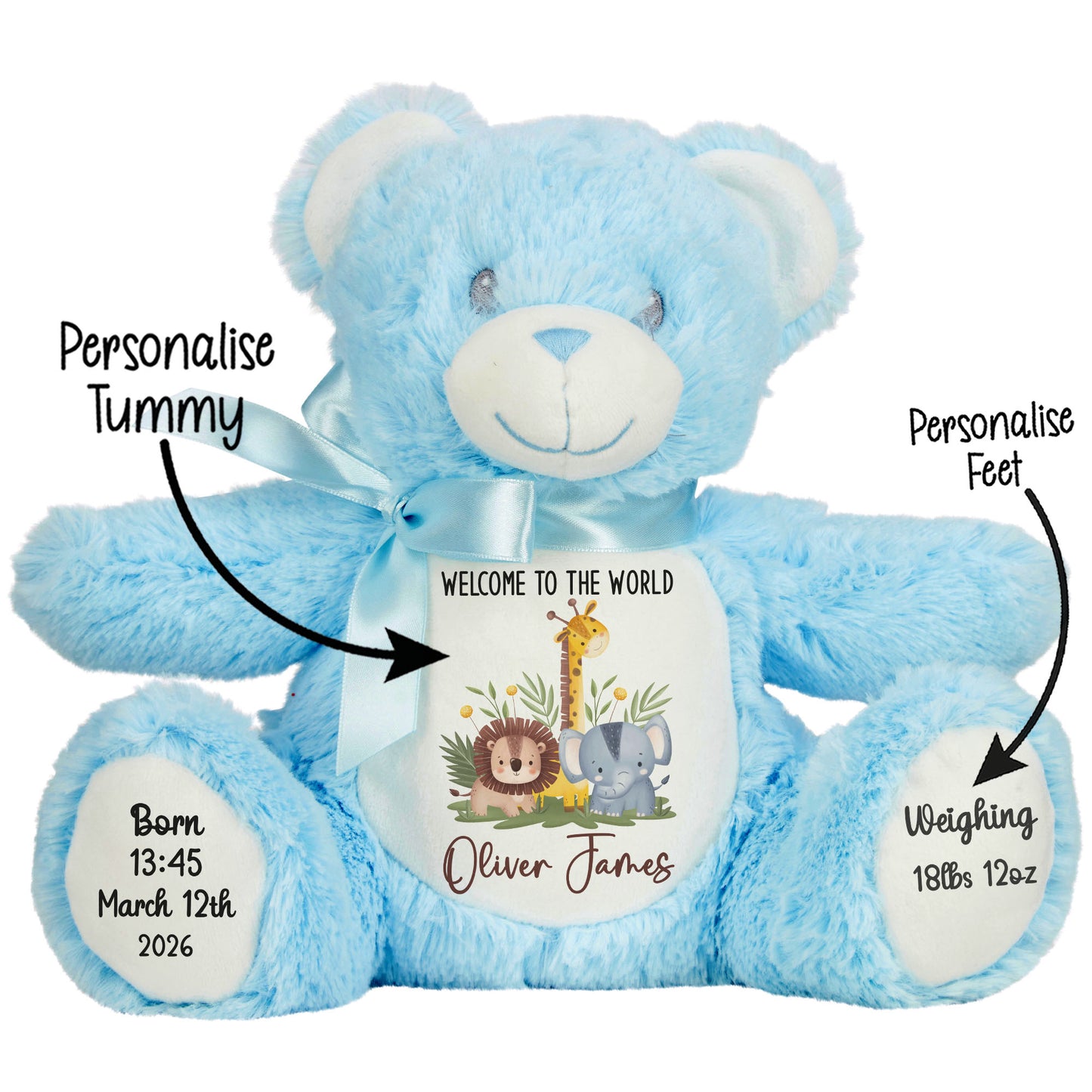 New Baby Jungle Safari Friends Personalised Teddy Bear