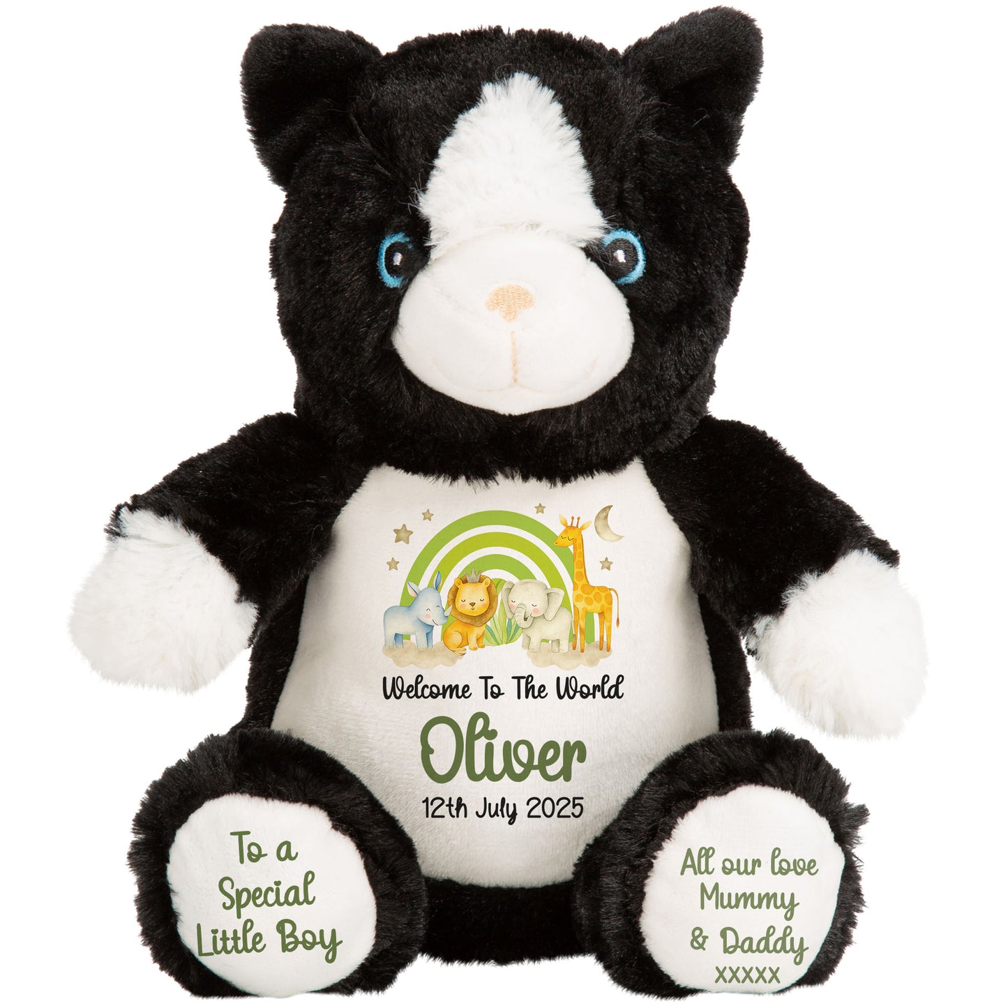 New Baby 'Welcome to The World' Green Safari Friends Personalised Teddy Bears