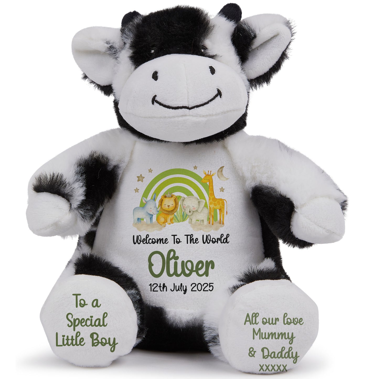 New Baby 'Welcome to The World' Green Safari Friends Personalised Teddy Bears