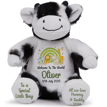 New Baby 'Welcome to The World' Green Safari Friends Personalised Teddy Bears
