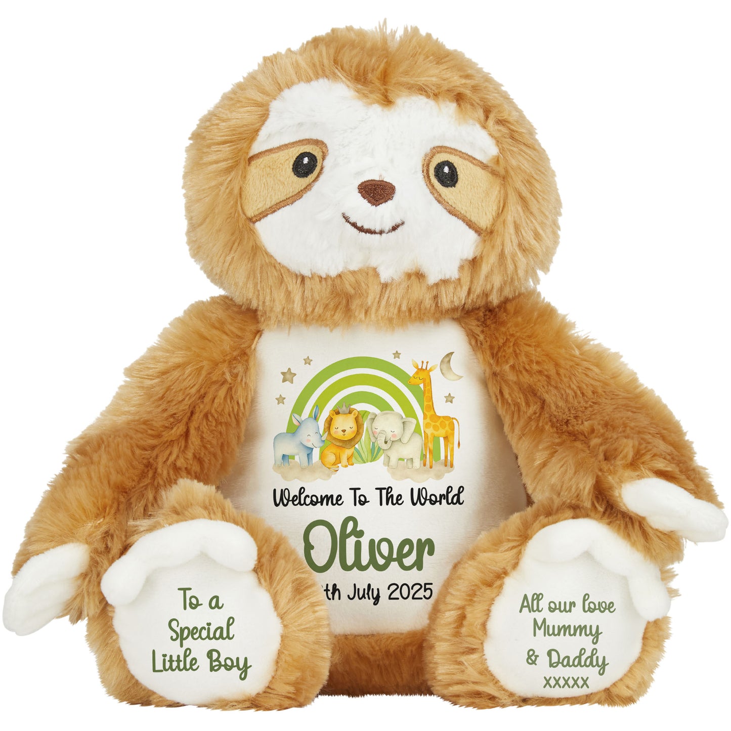 New Baby 'Welcome to The World' Green Safari Friends Personalised Teddy Bears