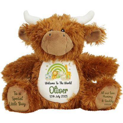 New Baby 'Welcome to The World' Green Safari Friends Personalised Teddy Bears