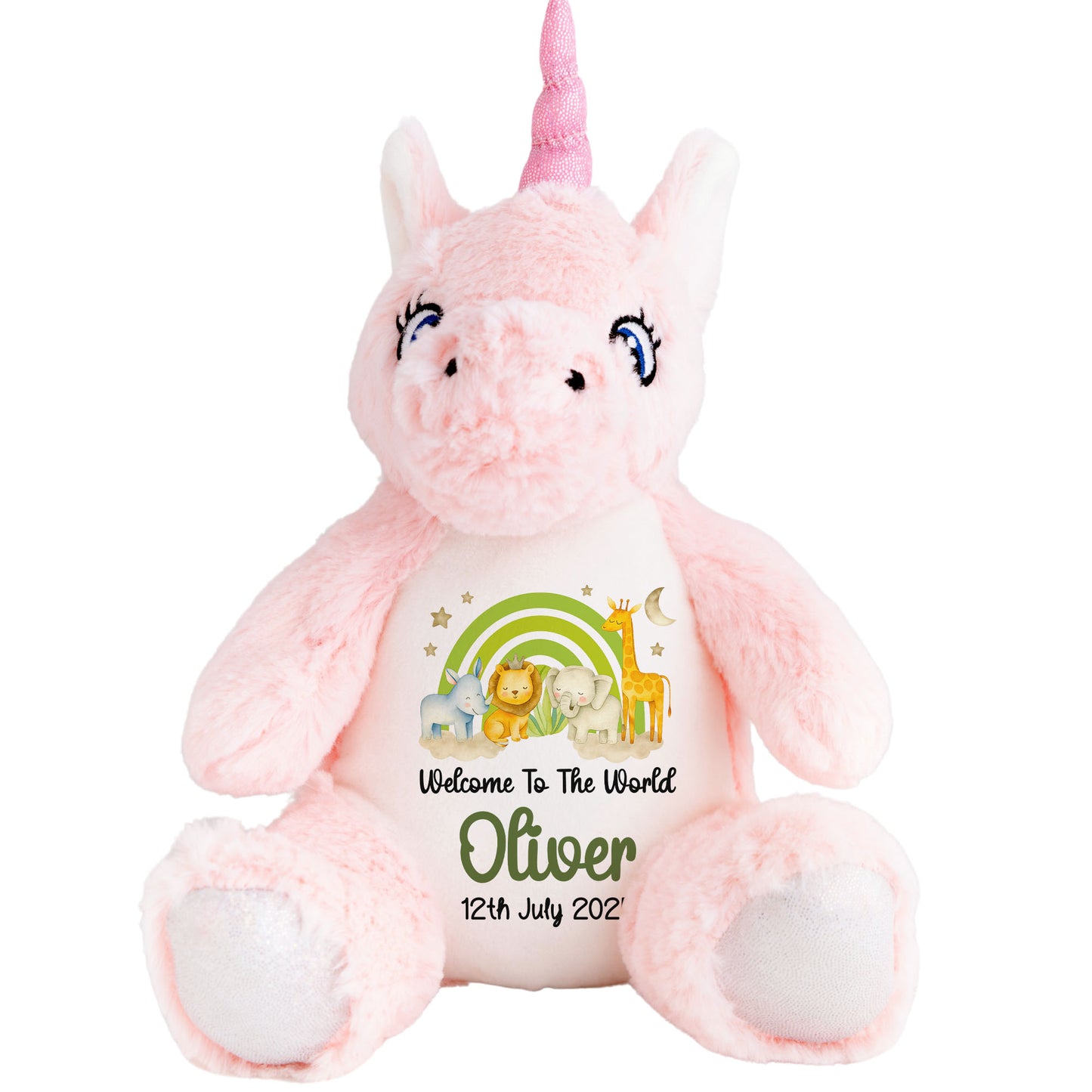 New Baby 'Welcome to The World' Green Safari Friends Personalised Teddy Bears