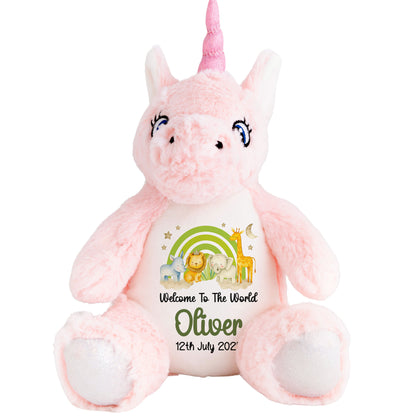 New Baby 'Welcome to The World' Green Safari Friends Personalised Teddy Bears