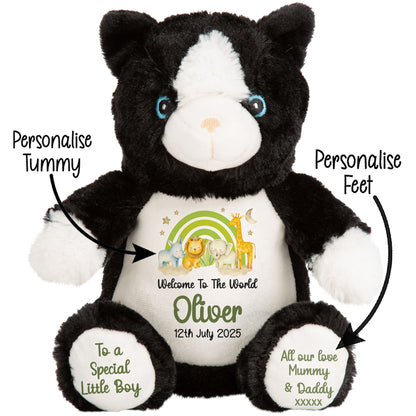 New Baby 'Welcome to The World' Green Safari Friends Personalised Teddy Bears