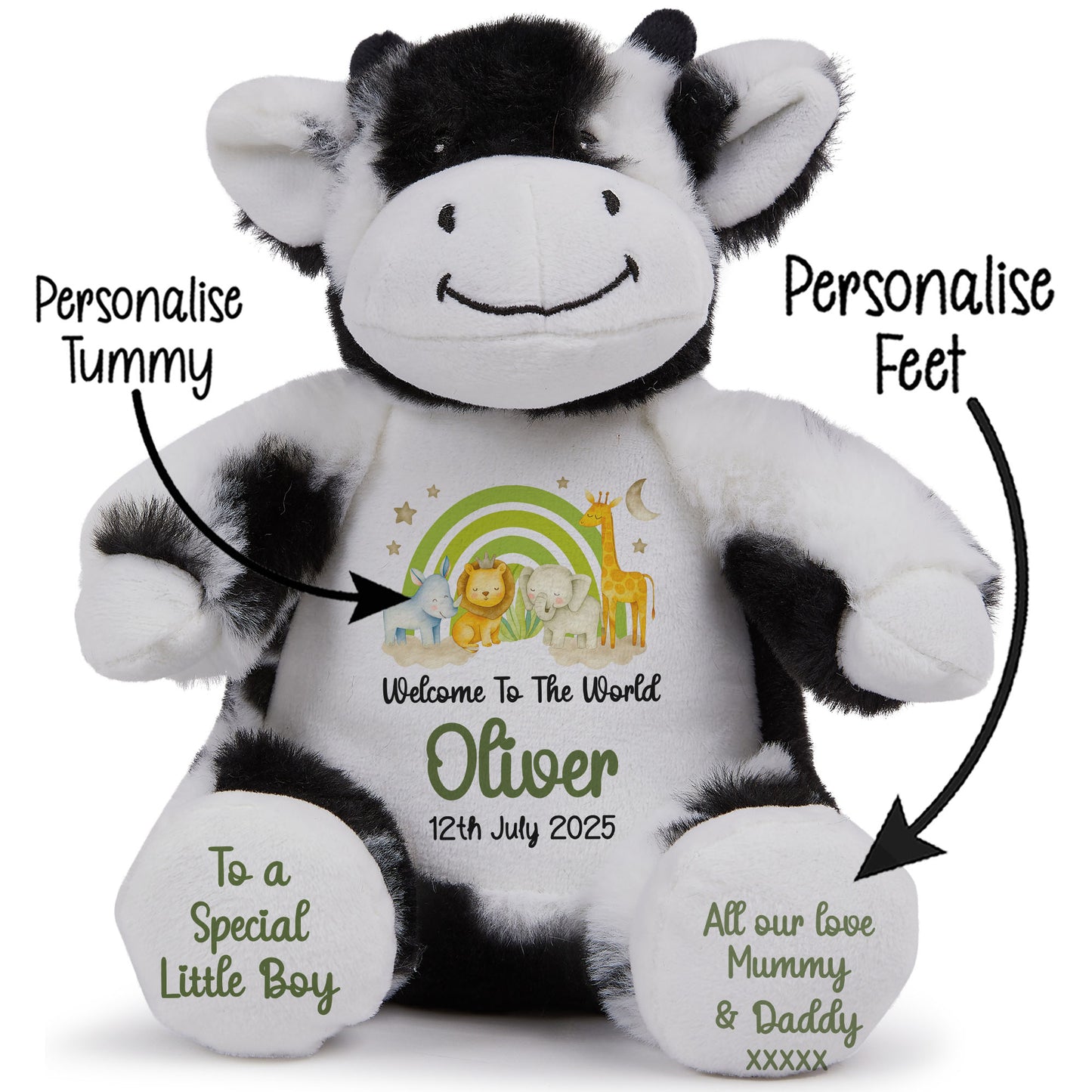 New Baby 'Welcome to The World' Green Safari Friends Personalised Teddy Bears