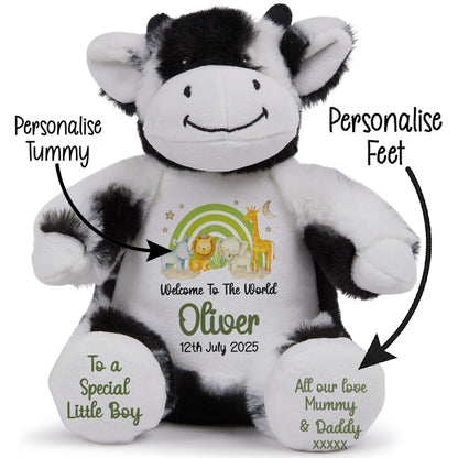 New Baby 'Welcome to The World' Green Safari Friends Personalised Teddy Bears