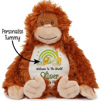 New Baby 'Welcome to The World' Green Safari Friends Personalised Teddy Bears