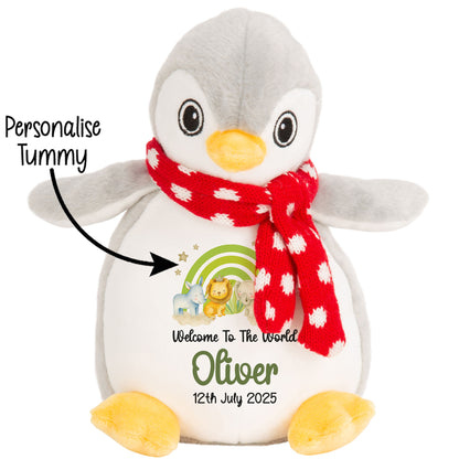 New Baby 'Welcome to The World' Green Safari Friends Personalised Teddy Bears