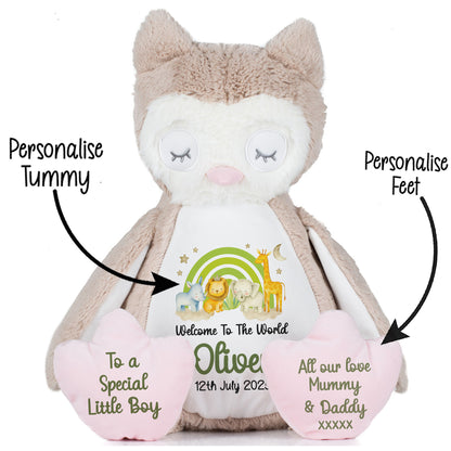 New Baby 'Welcome to The World' Green Safari Friends Personalised Teddy Bears