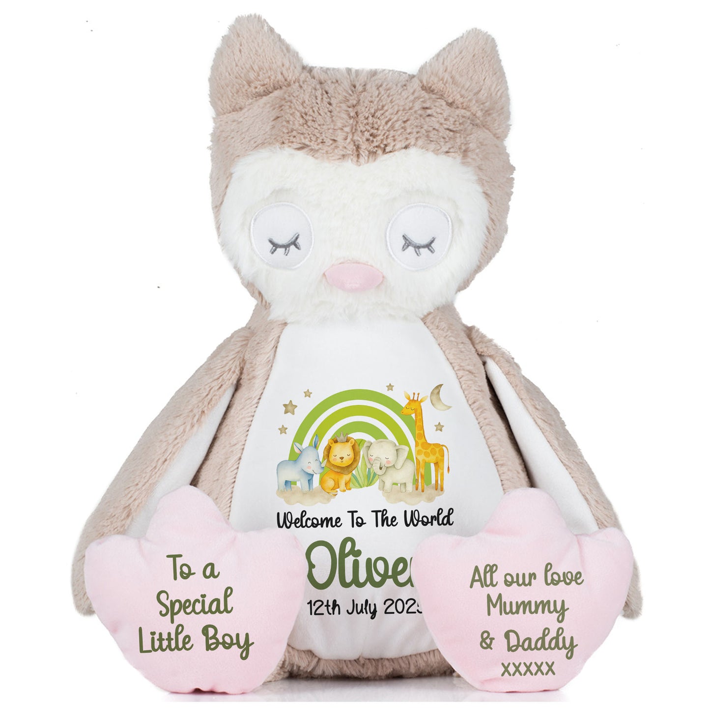 New Baby 'Welcome to The World' Green Safari Friends Personalised Teddy Bears