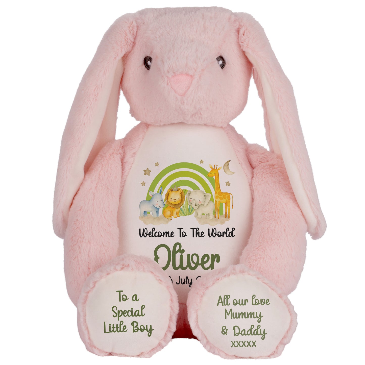 New Baby 'Welcome to The World' Green Safari Friends Personalised Teddy Bears