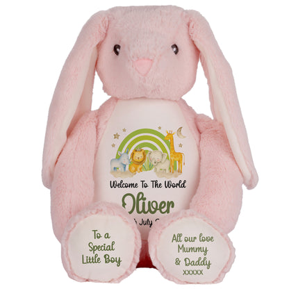 New Baby 'Welcome to The World' Green Safari Friends Personalised Teddy Bears