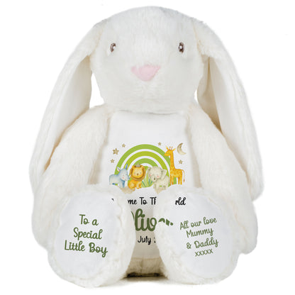 New Baby 'Welcome to The World' Green Safari Friends Personalised Teddy Bears