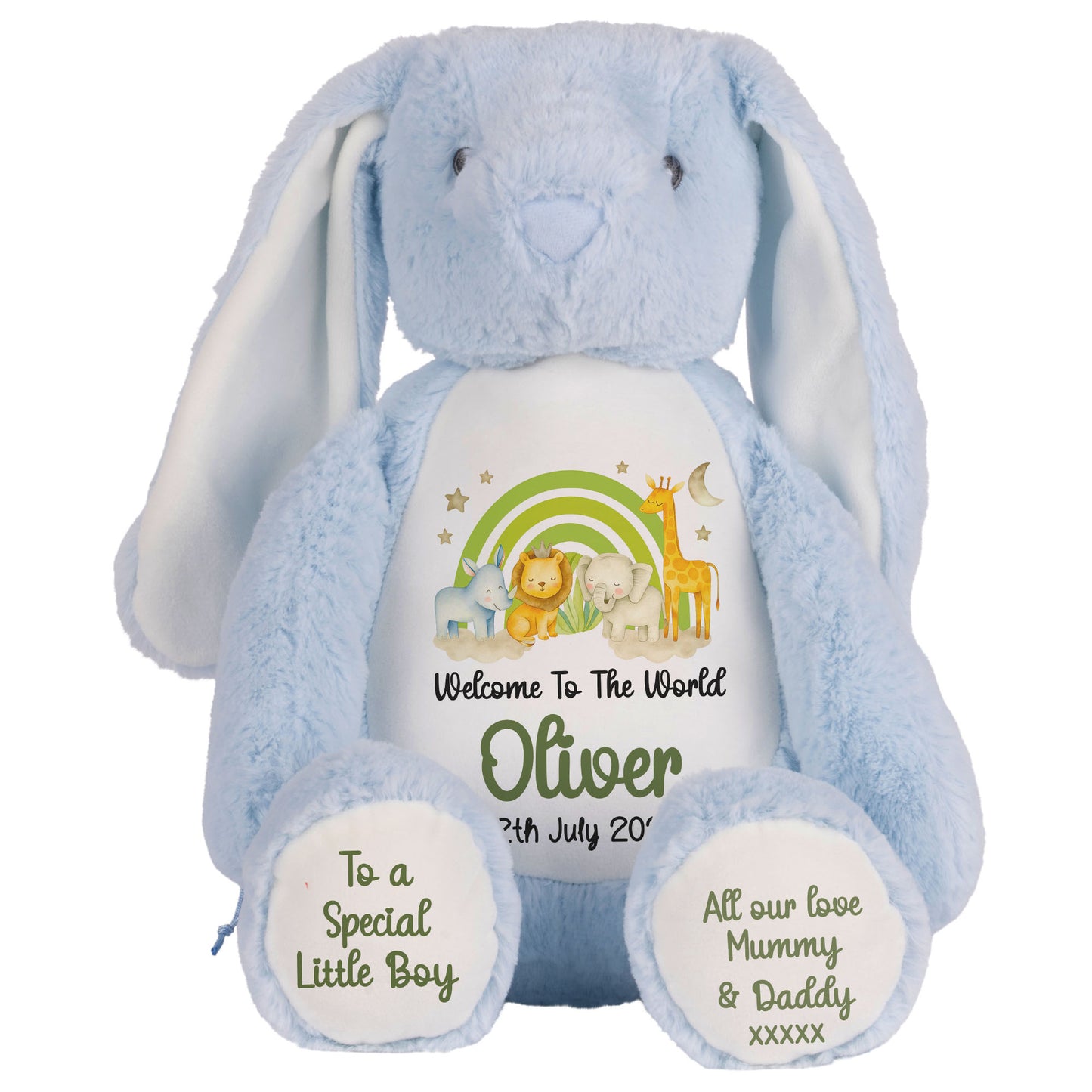 New Baby 'Welcome to The World' Green Safari Friends Personalised Teddy Bears