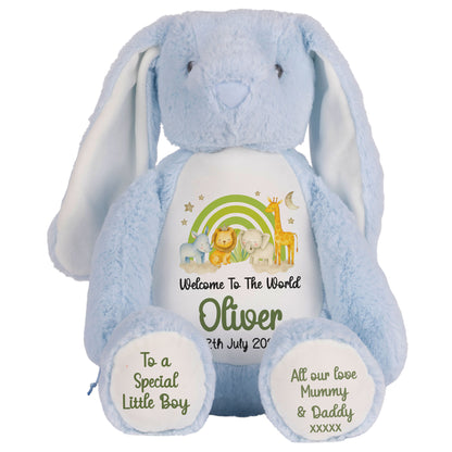 New Baby 'Welcome to The World' Green Safari Friends Personalised Teddy Bears