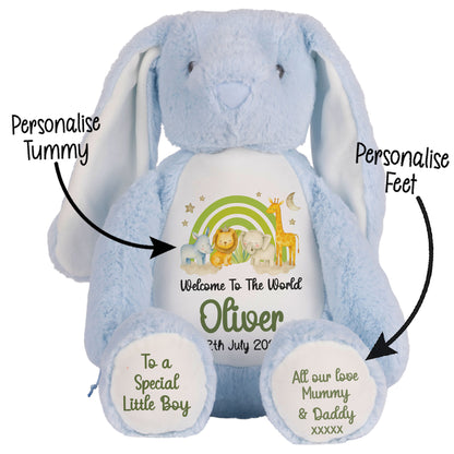 New Baby 'Welcome to The World' Green Safari Friends Personalised Teddy Bears