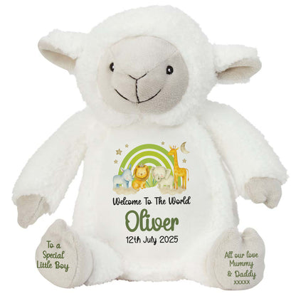 New Baby 'Welcome to The World' Green Safari Friends Personalised Teddy Bears