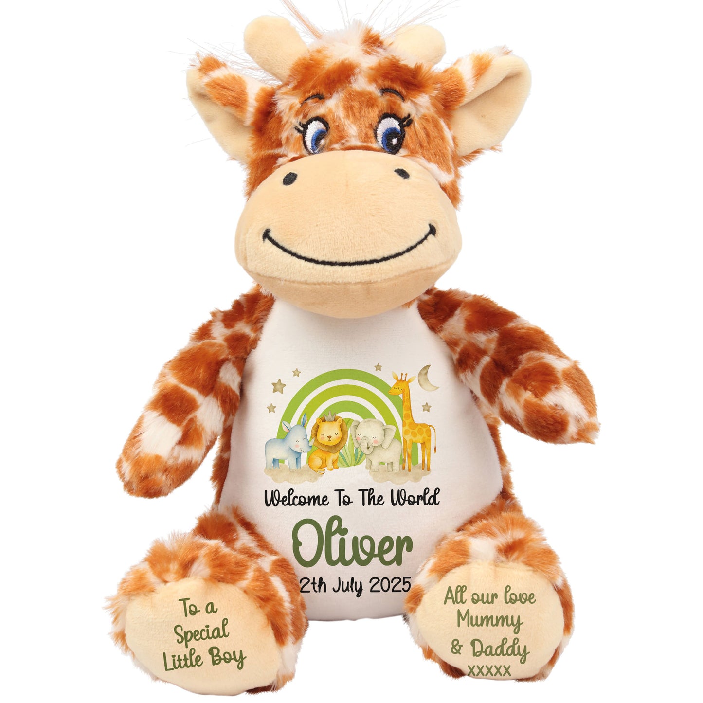 New Baby 'Welcome to The World' Green Safari Friends Personalised Teddy Bears