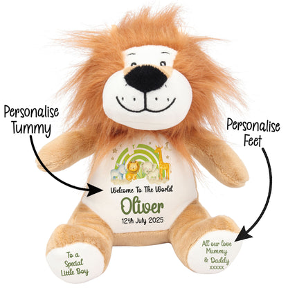 New Baby 'Welcome to The World' Green Safari Friends Personalised Teddy Bears
