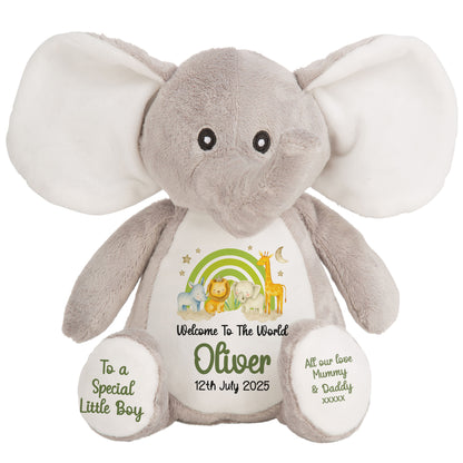 New Baby 'Welcome to The World' Green Safari Friends Personalised Teddy Bears