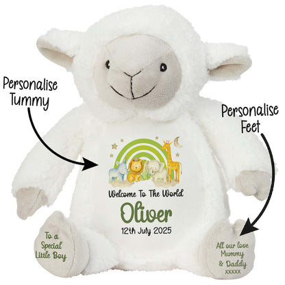 New Baby 'Welcome to The World' Green Safari Friends Personalised Teddy Bears