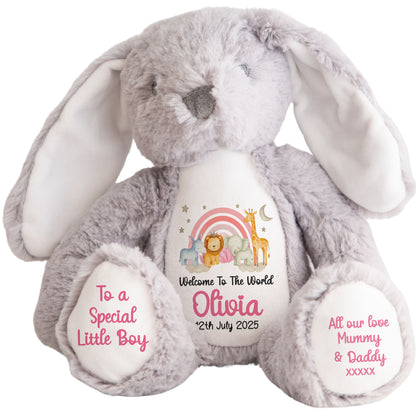 New Baby 'Welcome to The World' Pink Safari Friends Personalised Teddy Bears