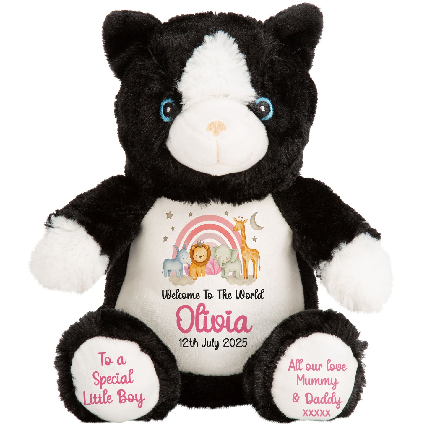 New Baby 'Welcome to The World' Pink Safari Friends Personalised Teddy Bears